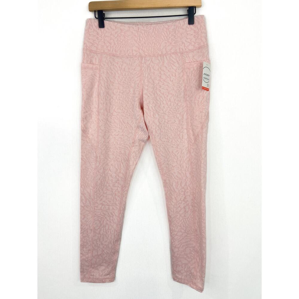 NEW Jockey Pink Cheetah Leopard Jacquard Print Pocket Leggings 7/8 length Medium